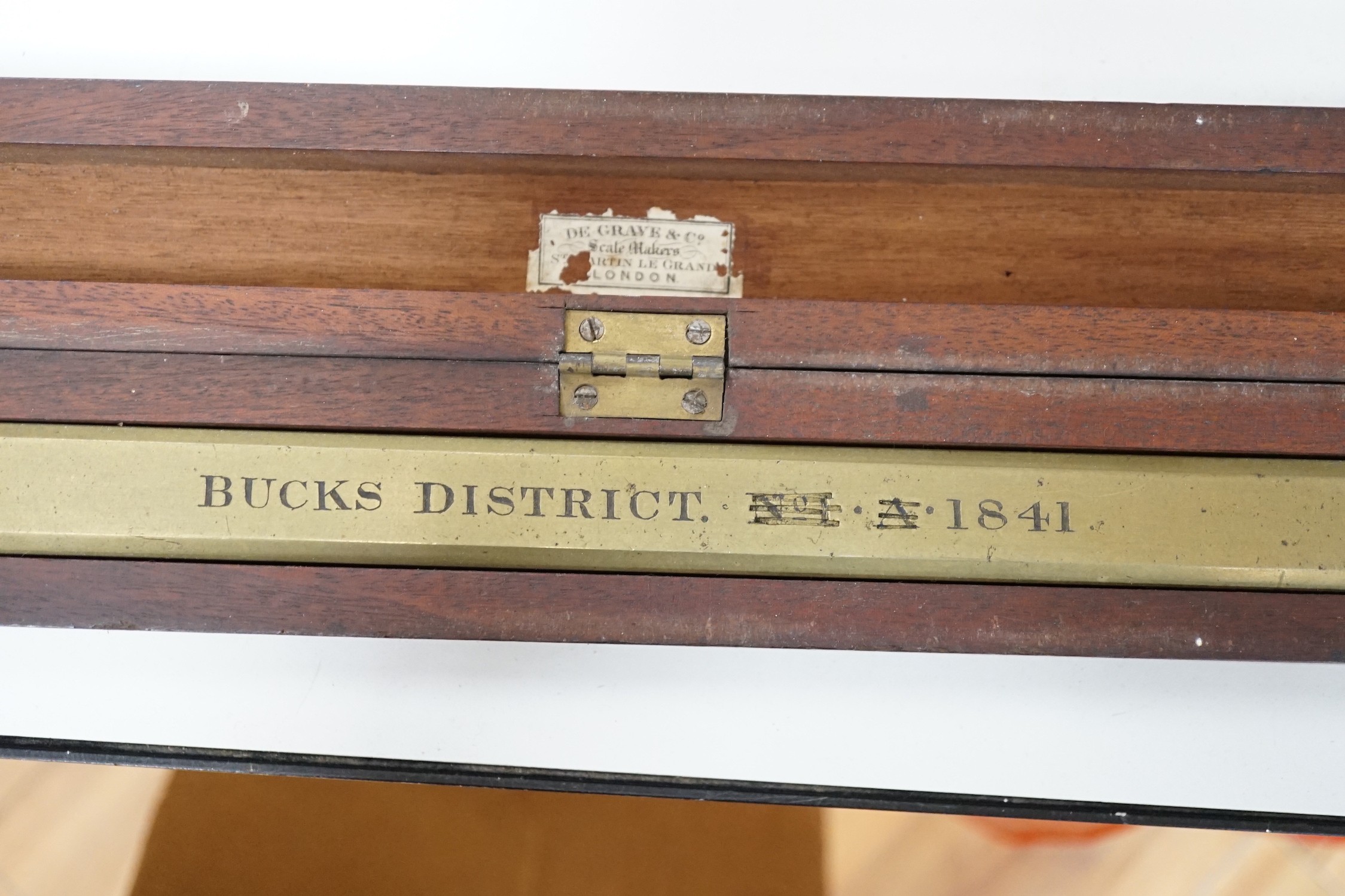 A boxed brass Buckingham District 1841 Imperial yard measure, box 99.5cms long